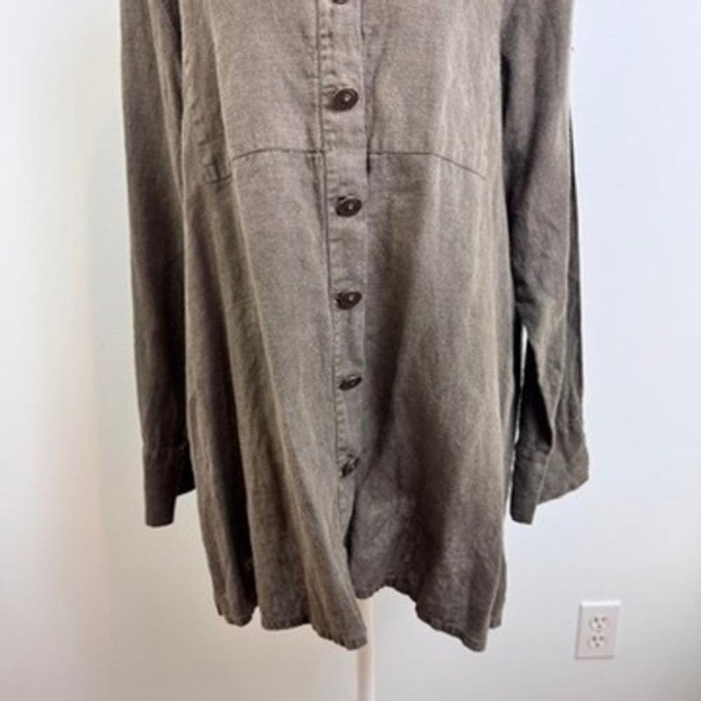 Flax 100% Linen Button Up Tunic Top Womens M Brown Lagenlook Breathable Coastal - Picture 4 of 12